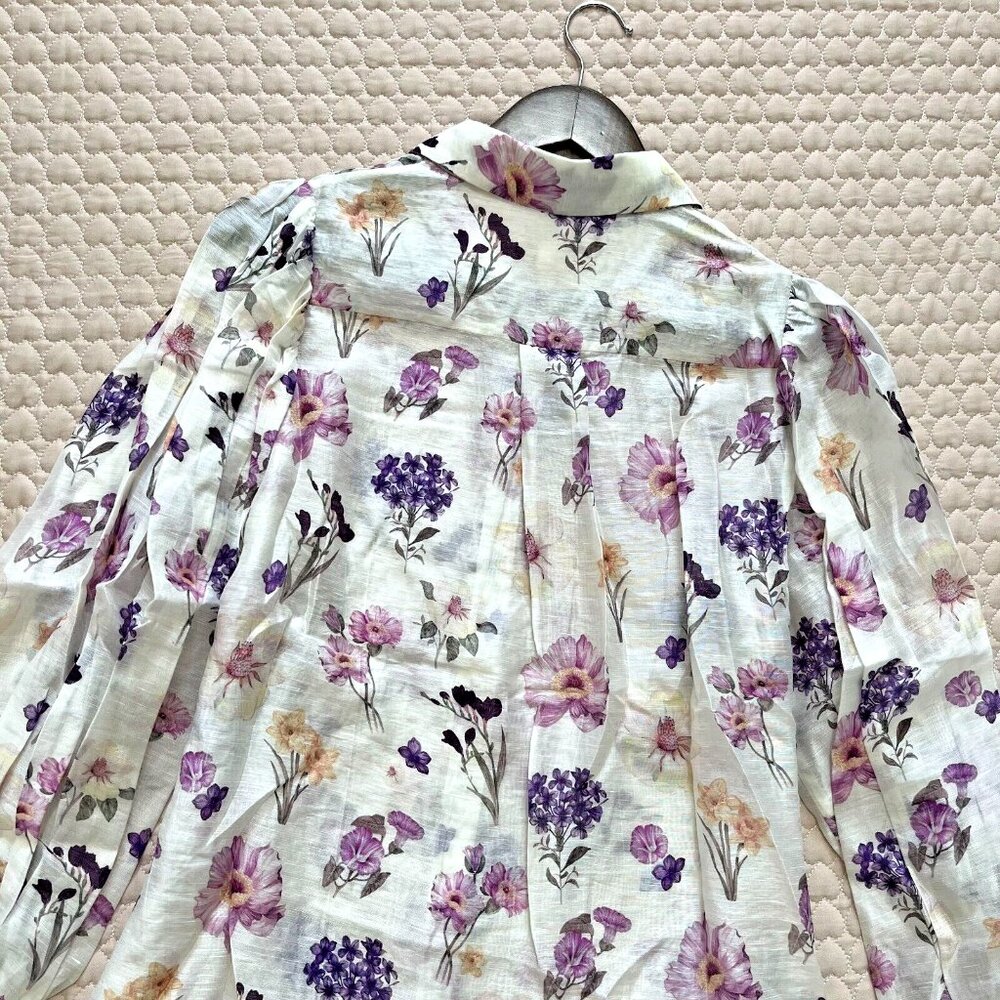 $398 NWOT Kivari Linen blend Shirt Women's Size 6 Blouse Floral Long sleeve - Picture 9 of 10